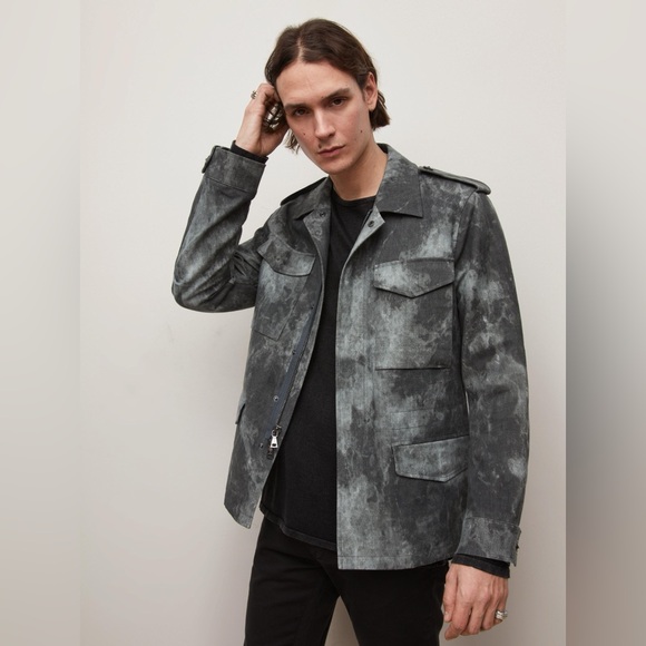 John Varvatos Men’s Military Field Jacket Linen Cotton Gray Acid Wash Size 50 L - Picture 1 of 8